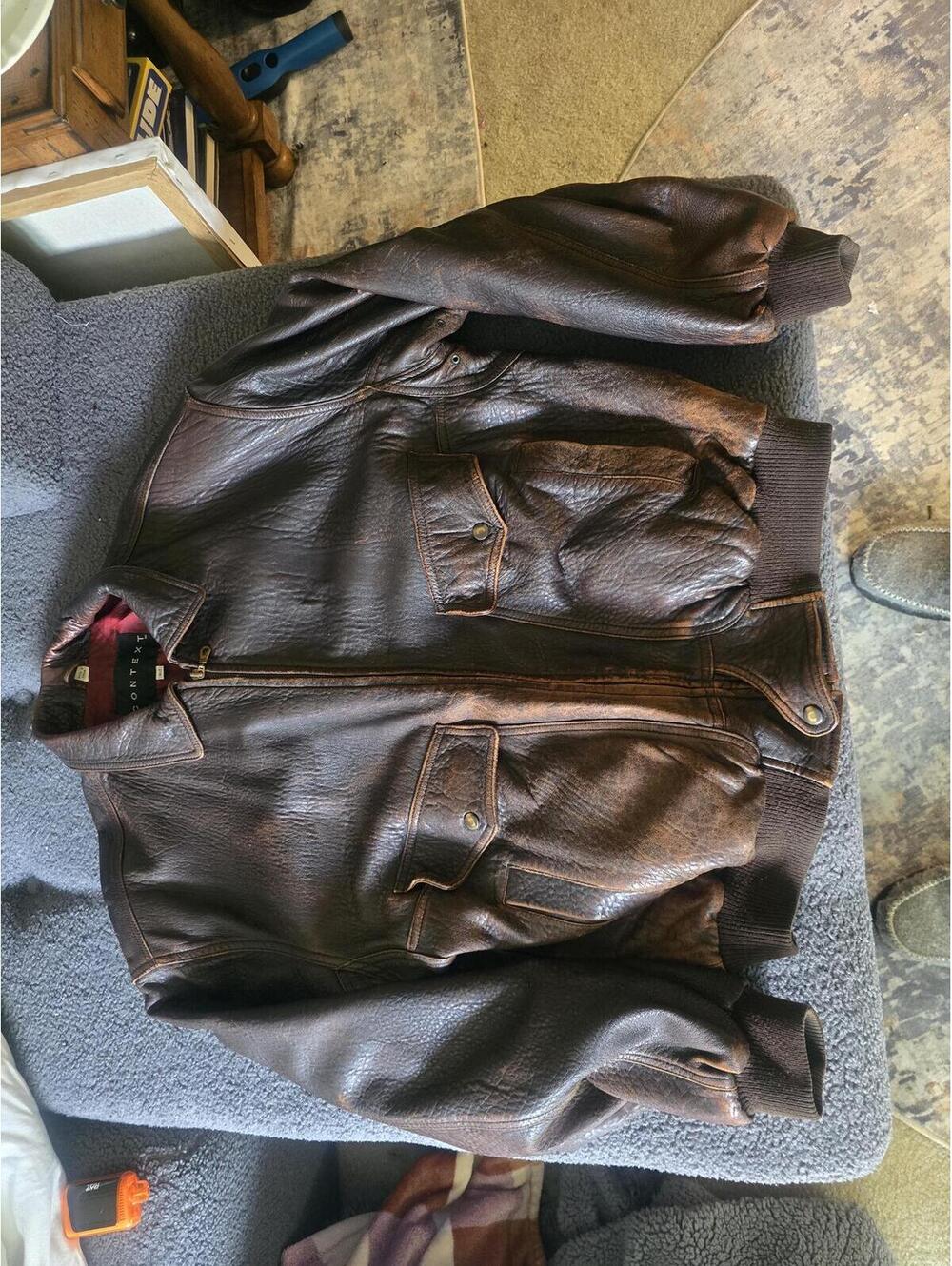 Vintage Context Leather Jacket Men's XLT Distressed Aviator Leather Jacket